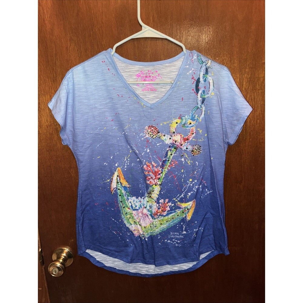 Leoma Lovegrove Women’s Blue Anchor Nautical T-shirt Size PS